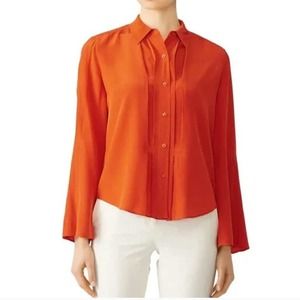 Tory Burch Kim Shirt 12 Collared Button Front Silk Pleated Long Sleeve